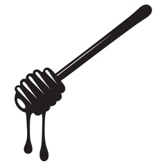 Honey dipper stick with dripping honey vector, Honey stick black silhouette icon vector illustration
