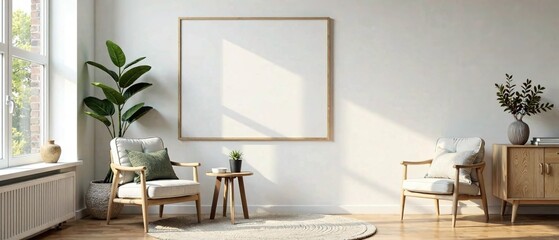 Fototapeta premium Scandi-Boho Cozy Home Interior Mockup Frame
