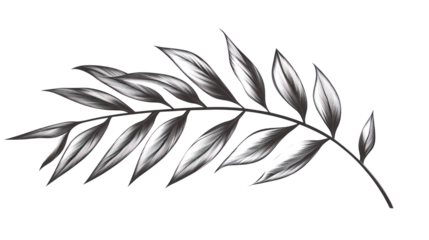 A stylized silver leaf branch showcasing intricate details and textures. Perfect for representing nature, elegance, and minimalistic designs.