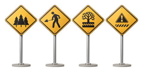 Yellow warning sign with danger symbol and triangle shape