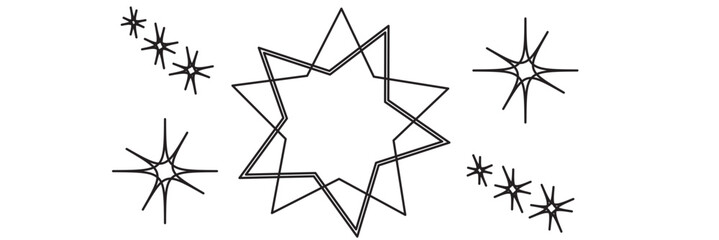 sparkle star icon set. simple star burst symbol. transparent png and vector illustration.