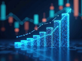 Futuristic Business Growth Hologram - 3D Abstract Chart