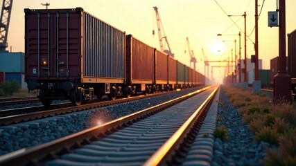 Fototapeta premium Freight Train Cargo Containers Rail Terminal - Stunning Photo