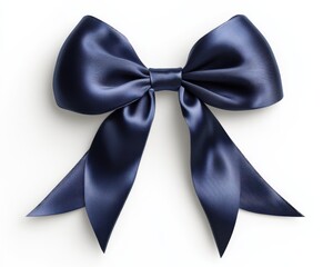 Elegant navy satin bow with smooth texture, perfect for decorations or gifts.