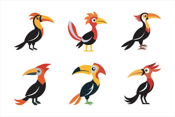 Naklejka premium Hornbill Vector Bundle - Exotic Tropical Bird Illustrations. A unique collection of hornbill vector graphics showcasing the distinctive beauty of these exotic birds.