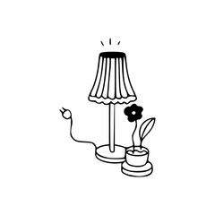 a line art drawing of a vintage night lights with flowers illustration