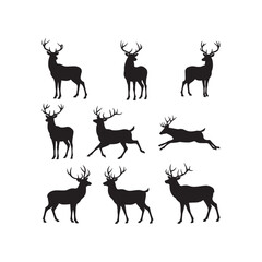 antler deer stag icon collection set silhouette vector art flat design illustrations