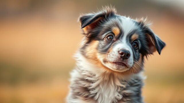 A puppy with curious eyes and a tilted head looks expectantly at the camera, a portrait of innocent curiosity and playful energy