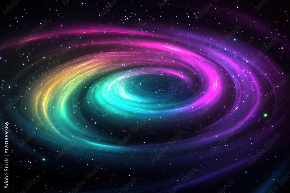 Aufkleber Colorful galaxy featuring swirling nebula and glowing planets in deep space filled with stars. Generative AI