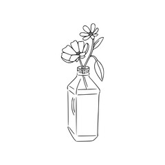 a line art drawing of a bottle of flower
