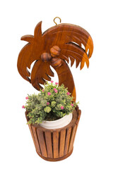 Wooden plant pots isolated on white background