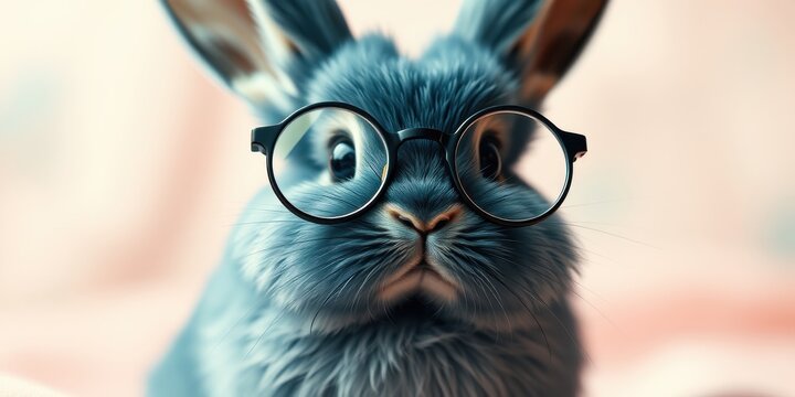 A Curious Bunny Wearing Round Glasses Looks Directly at the Camera with an Intrigued Expression