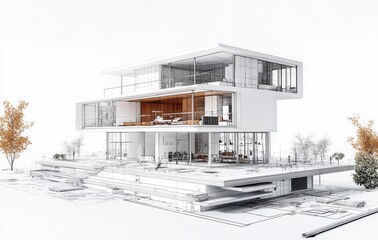 Modern Architectural Concept Design Featuring Minimalist Style with Open Spaces, Natural Light, Glass Facades, and Sleek Contemporary Elements in a Unique Structure