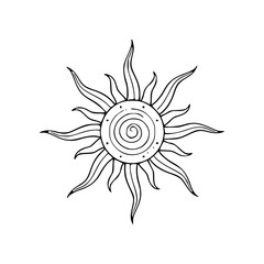 a line art drawing of a sun in cartoon style