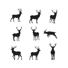 antler deer stag icon collection set silhouette vector art flat design illustrations