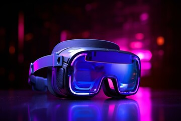 Vr headset illuminated by vibrant neon lights, representing the immersive world of the metaverse
