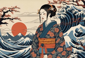 Fototapeta premium japanese girl with fan