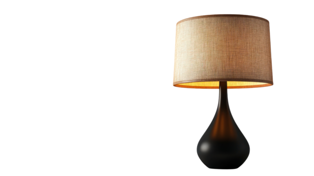 A stylish and modern lamp with a soft fabric shade, providing warm and inviting light for any living space or workspace.