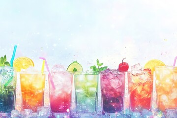 Fototapeta premium A row of colorful drinks with straws in them
