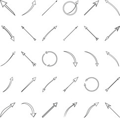 Diverse Arrow Icons Collection of Line Art Arrows, Directions, and Circular Arrows