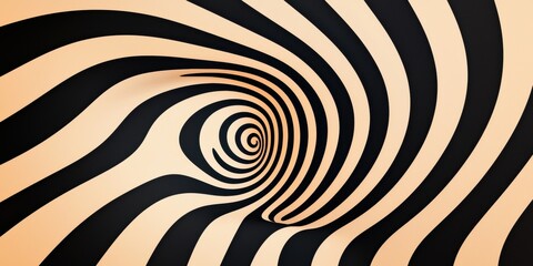 Obraz premium Directional path flow concept. Swirling black and beige stripes create a hypnotic spiral effect, drawing the viewer's attention inward.