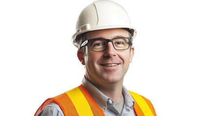 A confident construction worker wearing a helmet and safety glasses, showcasing professionalism in the workplace. Ideal for industry-related projects.