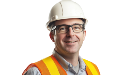 A confident construction worker wearing a helmet and safety glasses, showcasing professionalism in the workplace. Ideal for industry-related projects.