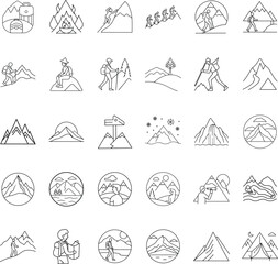 Mountain Hiking Adventures Icons of Nature, Trails, and Peaks