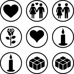 Romantic Icons Set for Valentine's Day or Wedding Vector Design