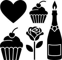 Romantic Icons Set for Valentine's Day or Wedding Vector Design