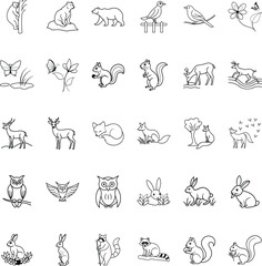 Wildlife Icons Animals, Birds, Plants, Nature, Forest Symbols