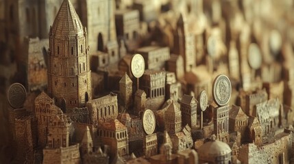 Tall buildings and coins are the same height 