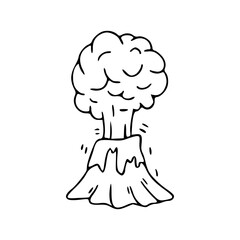 a line art drawing of a eruption mountain in cartoon style