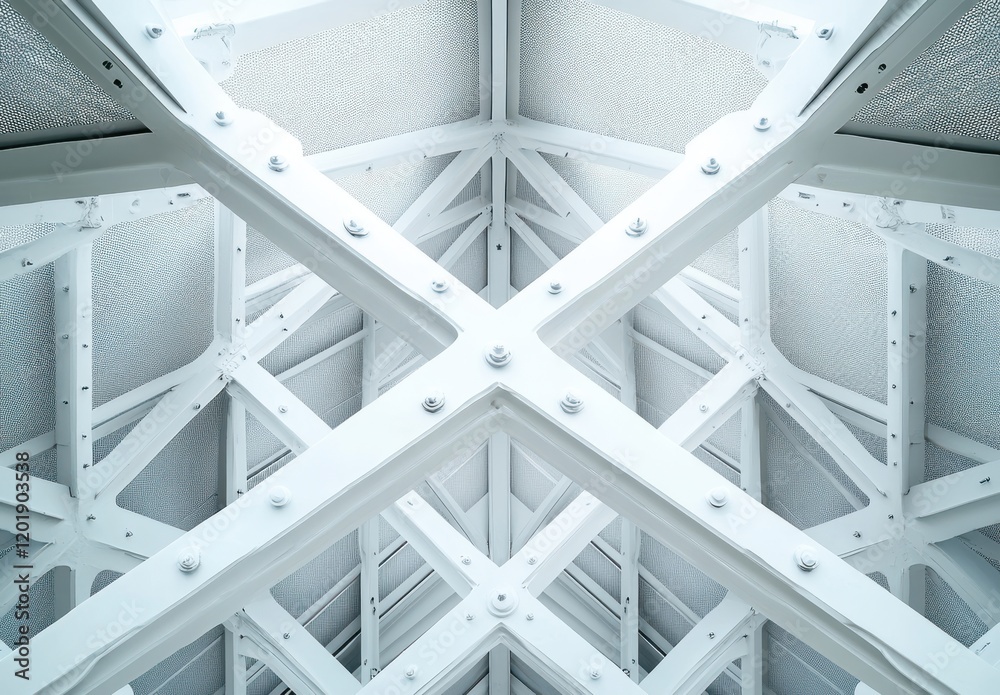 Poster modern architectural design with intricate white beams and textured ceiling creating a stylish visua