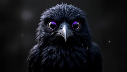 Mysterious Black Raven with Purple Eyes Digital Art