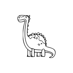 a line art drawing of a super cute dinosaur cartoon character for coloring page