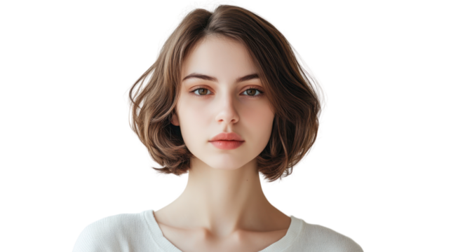 A portrait of a young woman with a thoughtful expression. Her soft features and natural beauty convey a sense of calm and introspection.
