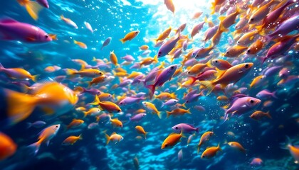 Vibrant Reef Fish School Underwater Scene