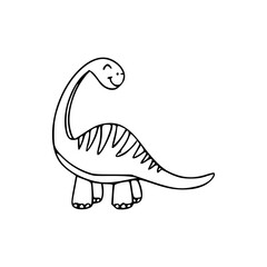 a line art drawing of a super cute dinosaur cartoon character for coloring page