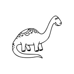 a line art drawing of a super cute dinosaur cartoon character for coloring page