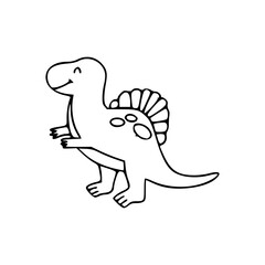 a line art drawing of a super cute dinosaur cartoon character for coloring page