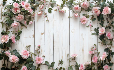 pink flowers on wooden background