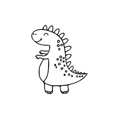 a line art drawing of a super cute dinosaur cartoon character for coloring page