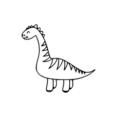a line art drawing of a super cute dinosaur cartoon character for coloring page