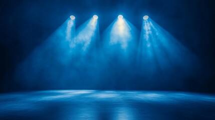 Bright blue stage lights illuminating empty space