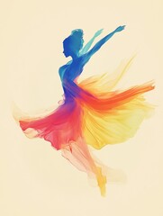 Obraz premium Colorful dance silhouette in flowing motion.