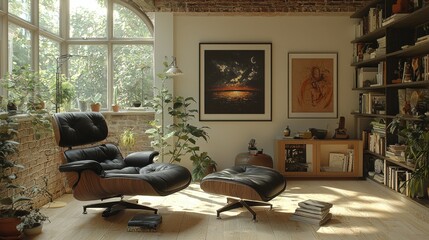 Sunlit Living Room with Mid Century Modern Chair