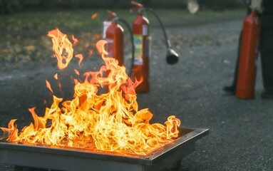 fire prevention. corporate safety - exercise during a firefighting course