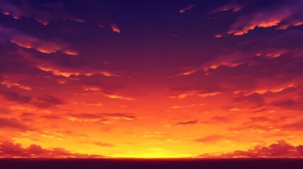 Fiery Sunset Sky With Vivid Orange And Purple Clouds