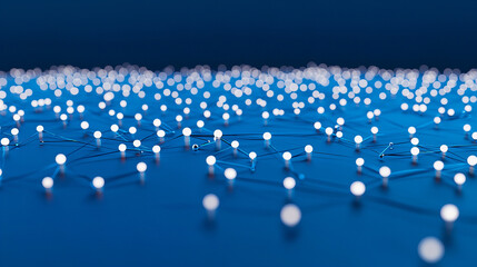 Fototapeta premium Innovative technology connects numerous light nodes across a blue surface, showcasing a network of illumination at night